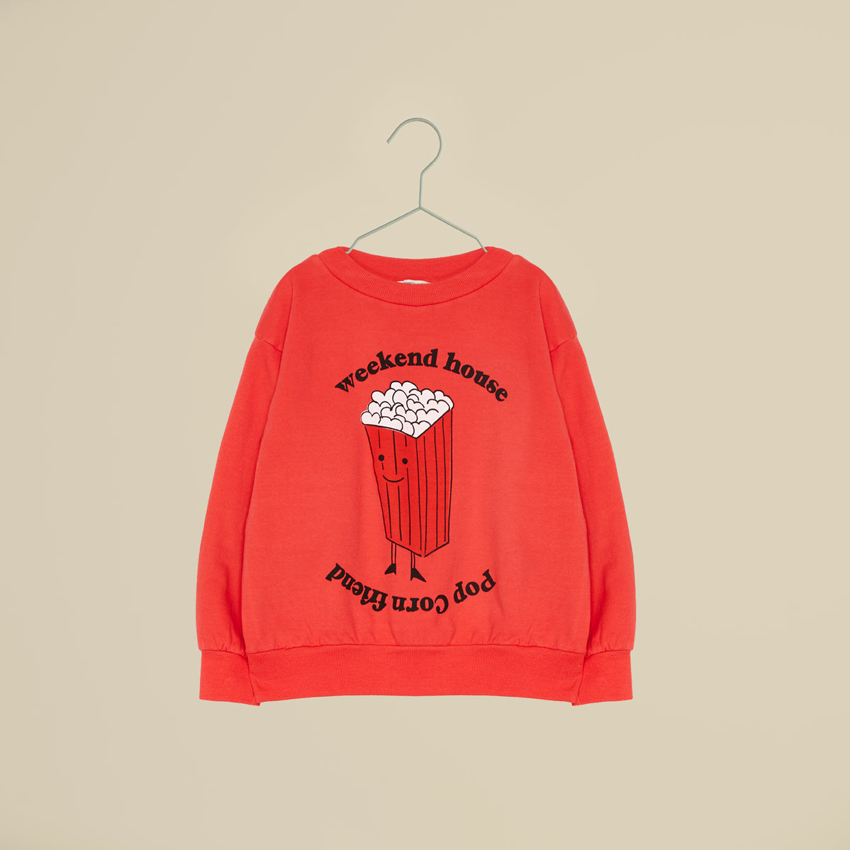 Felpa girocollo rossa con stampa Pop Corn