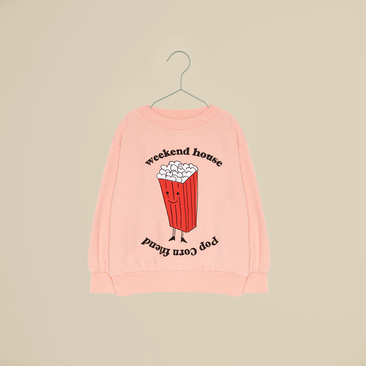 Felpa girocollo rosa con stampa Pop Corn