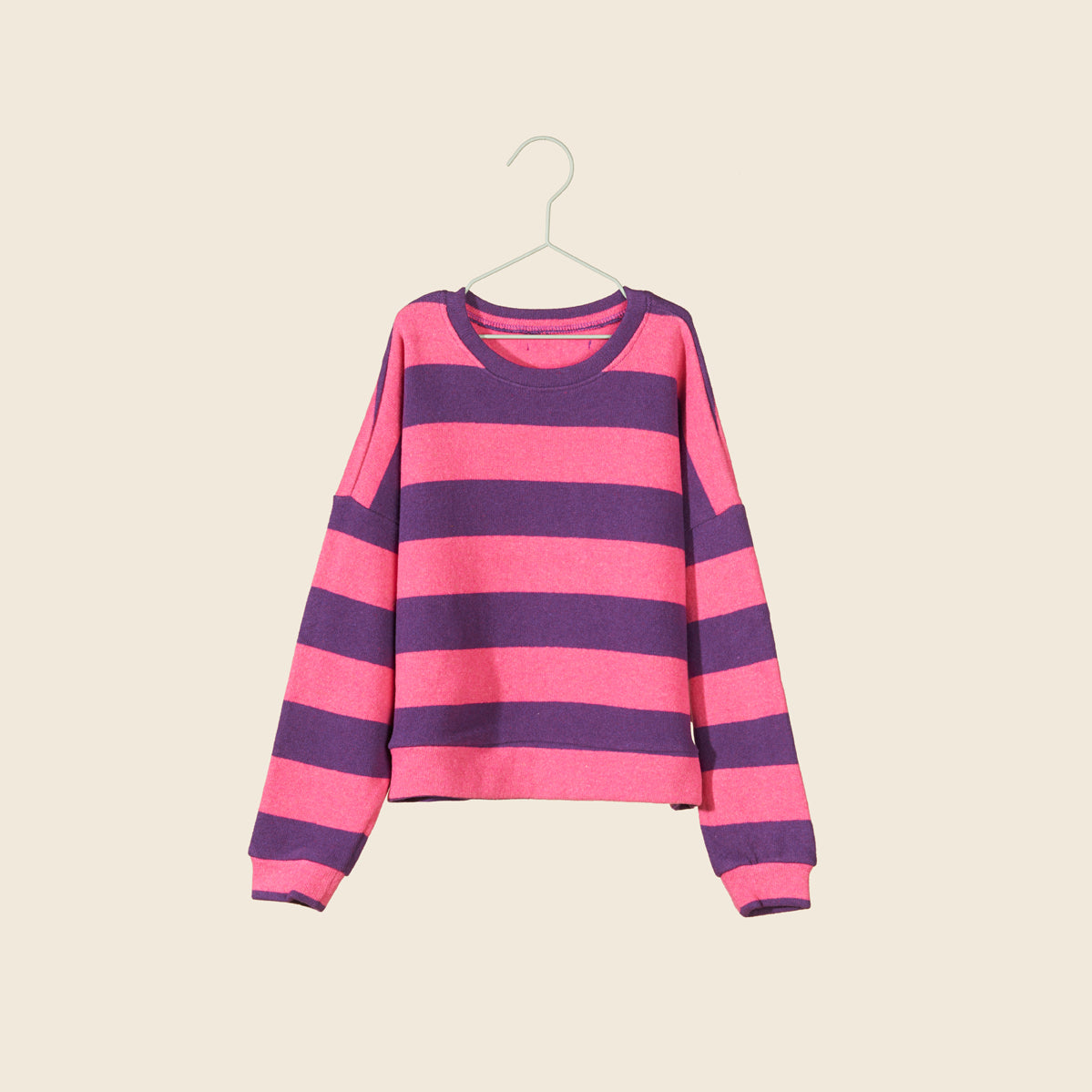 Maglia in caldo cotone maxi righe viola e fuxia