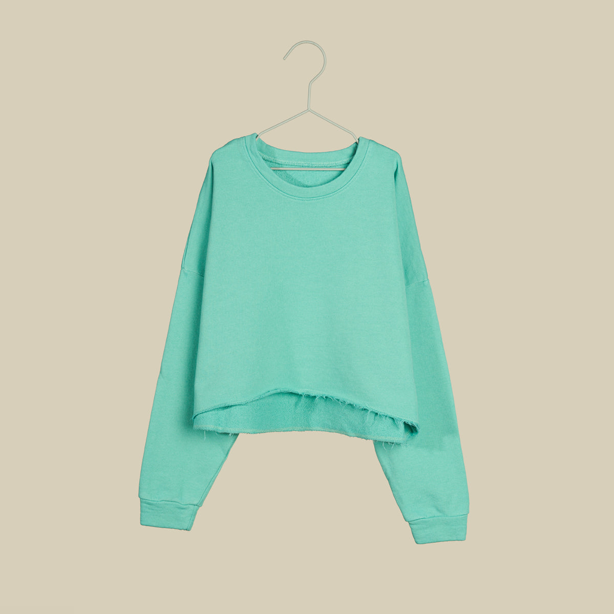 Felpa crop maniche lunghe color acqua marina