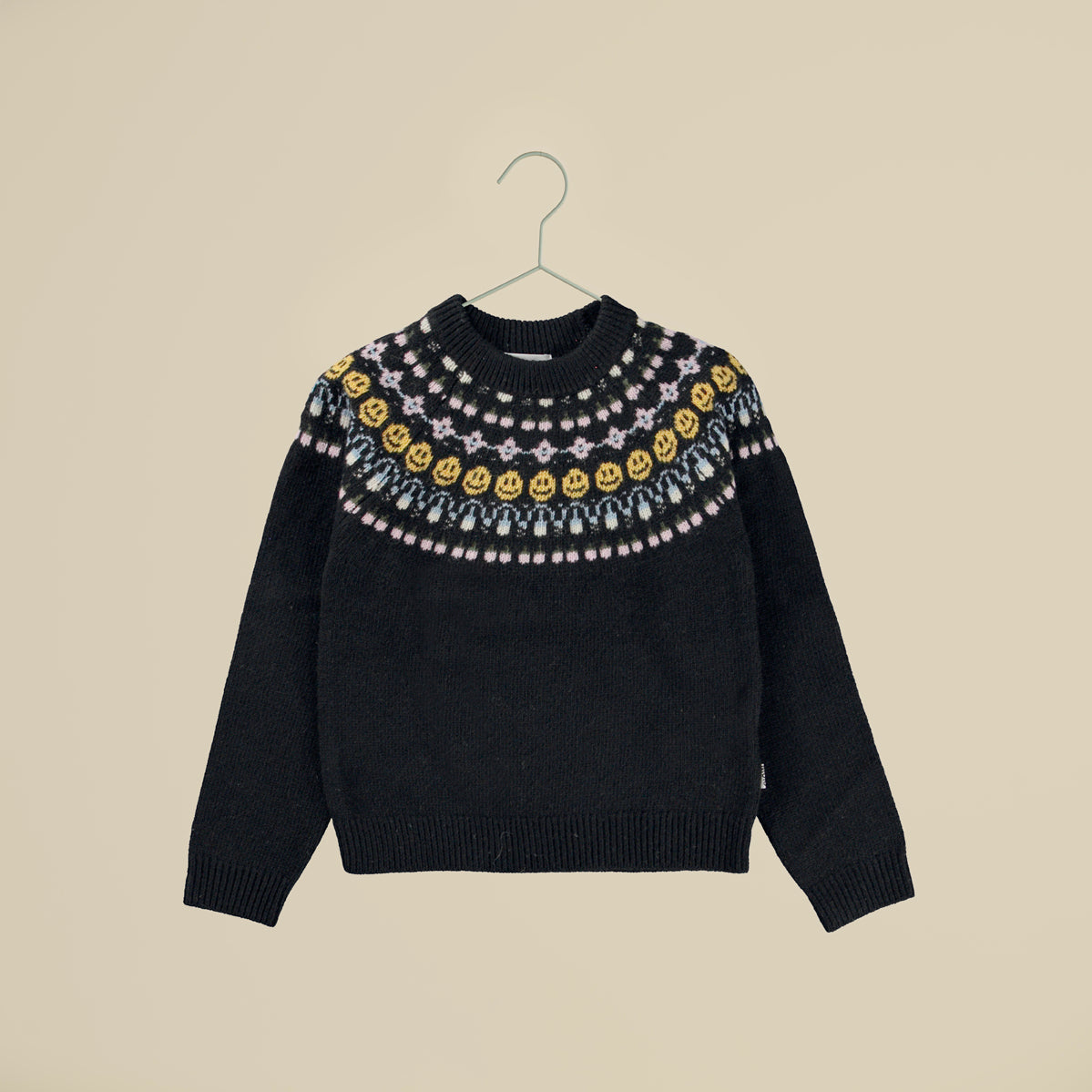 Maglione girocollo nero con motivo nordico