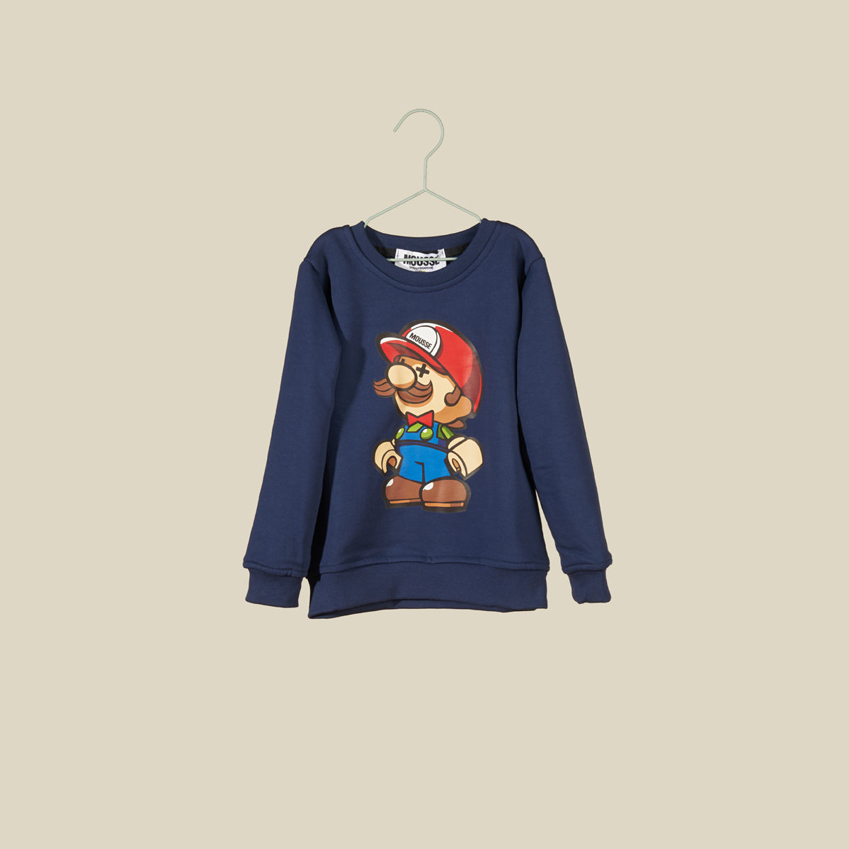 Felpa girocollo blu con Super Mario