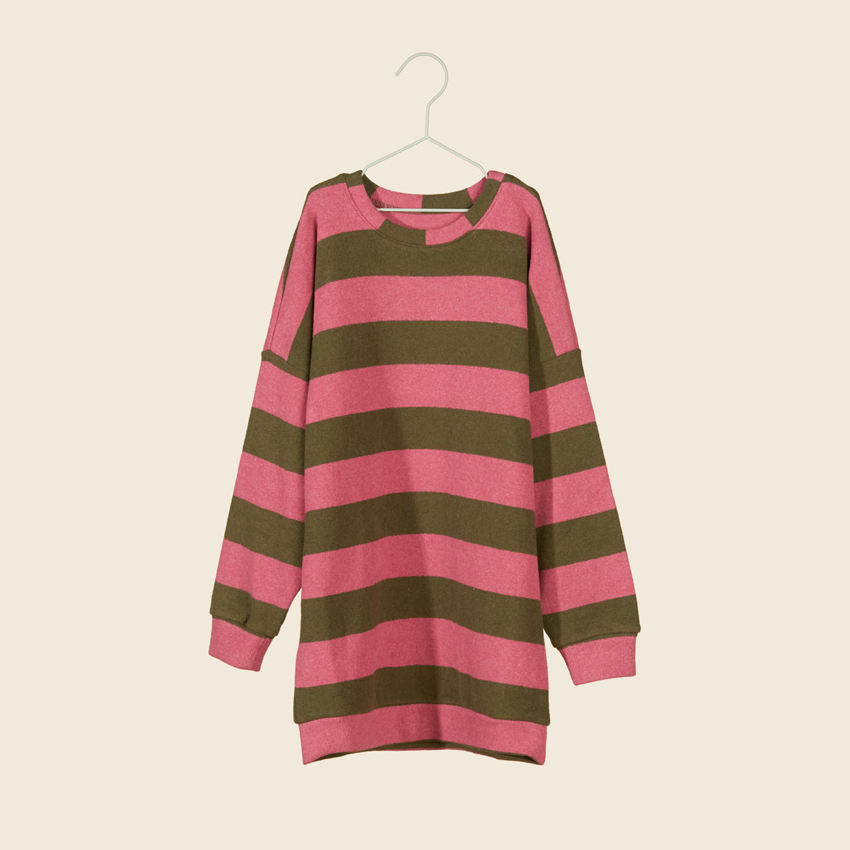 Maxi maglia a righe malva e oliva