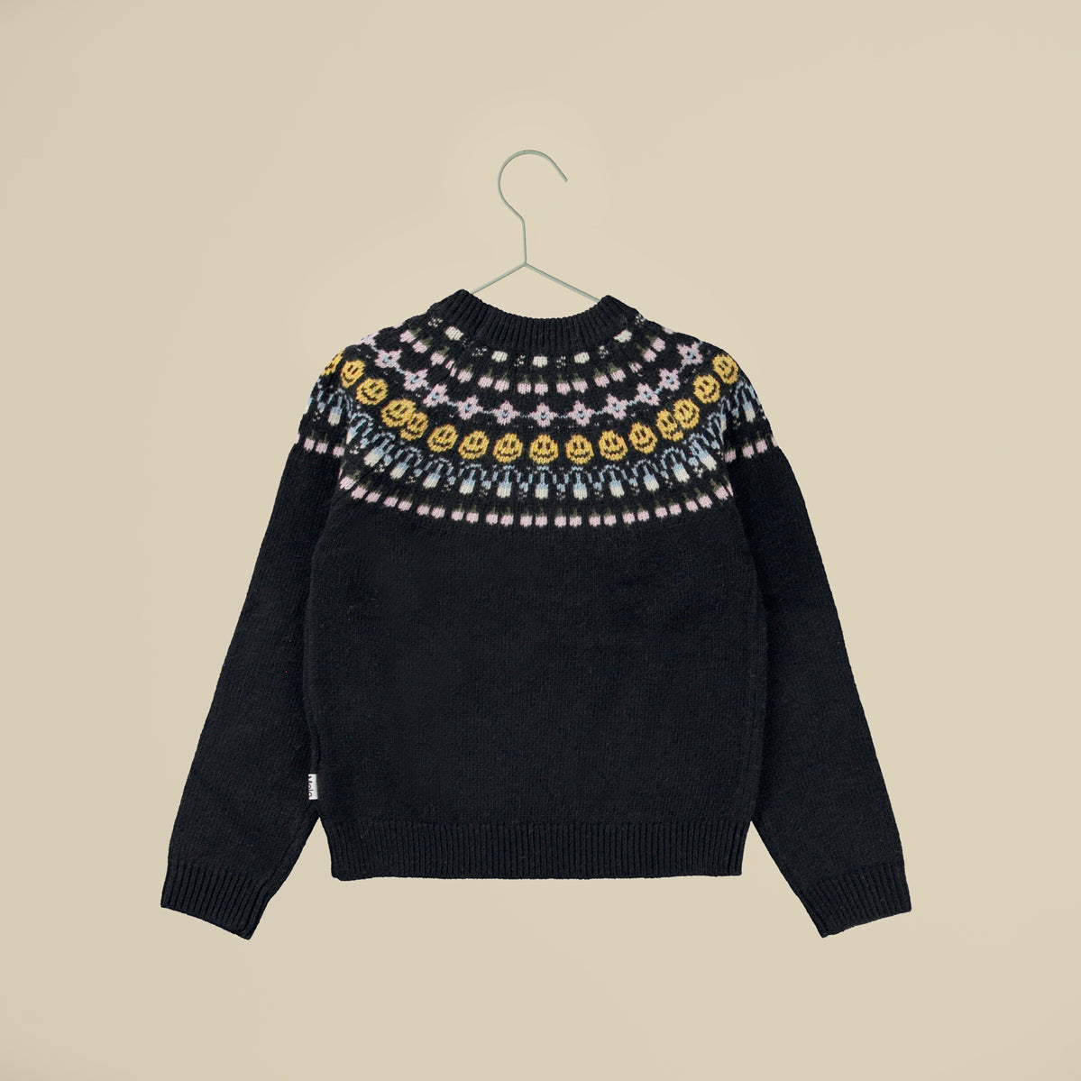 Maglione girocollo nero con motivo nordico
