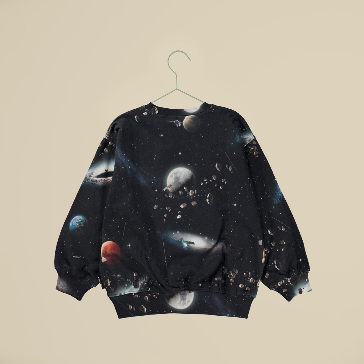 Felpa girocollo blu scuro con stampa Space