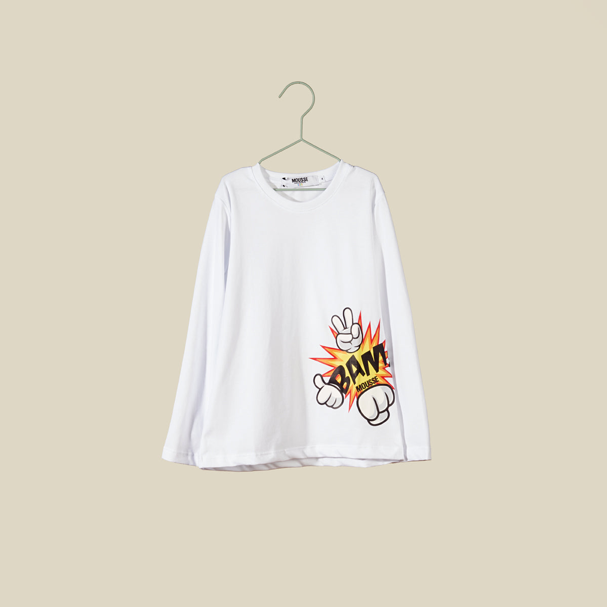 T-shirt bianca a manica lunga Bam