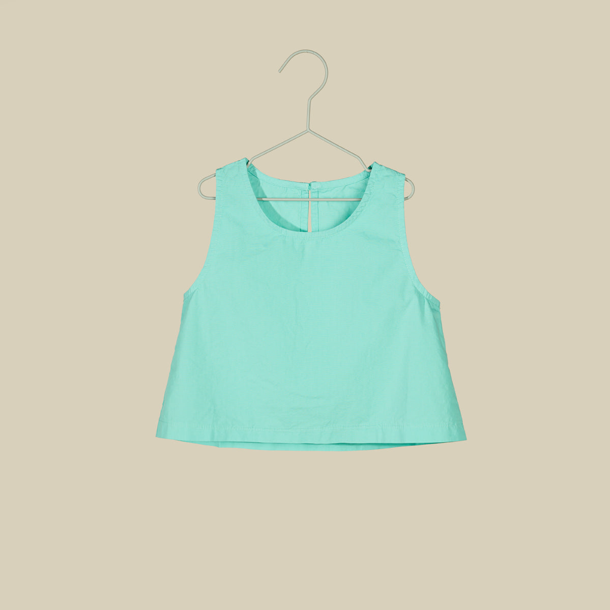 Top smanicato in cotone croccante acqua marina