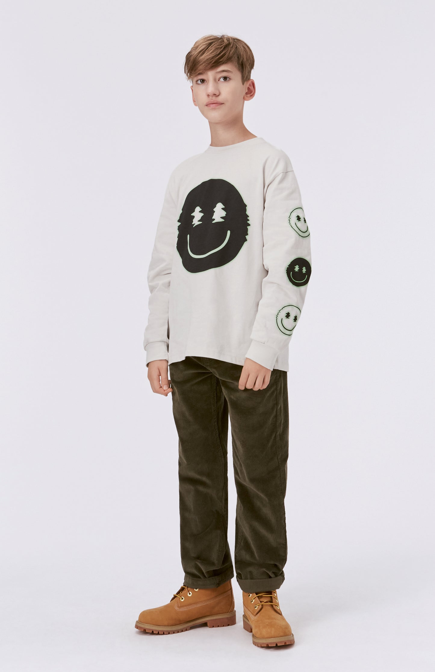 T-shirt bianca maniche lunge con Smile Screen