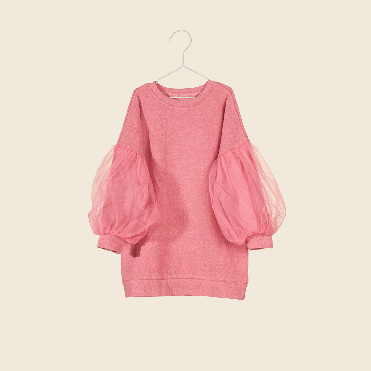 Maglia in caldo cotone malva con maniche in tulle