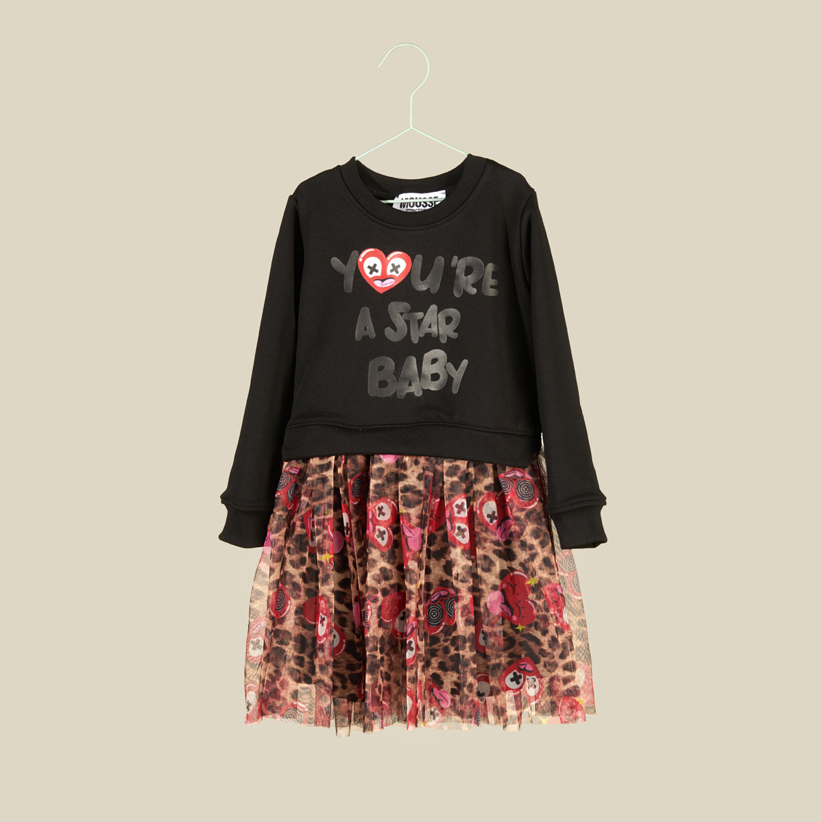 Vestito nero con gonna in tulle Leopard