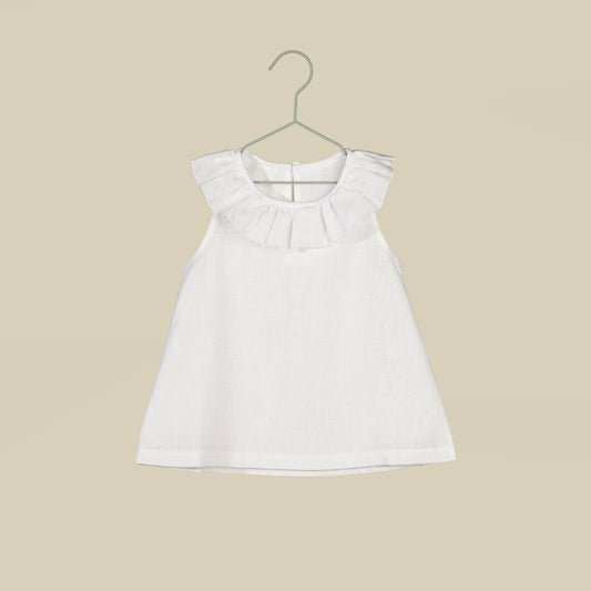 Top in lino bianco con colletto