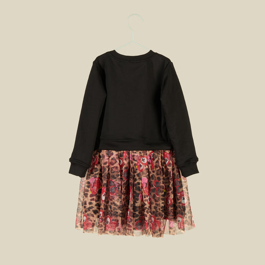 Vestito nero con gonna in tulle Leopard