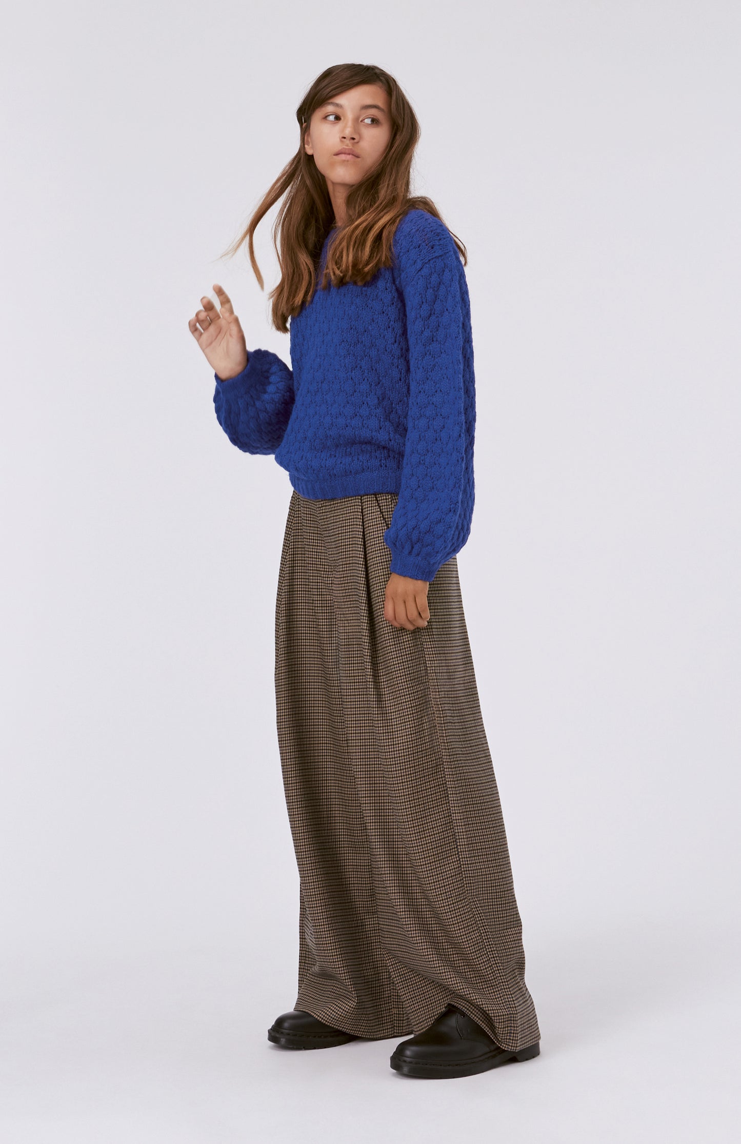 Maglione girocollo blu elettrico in alpaca