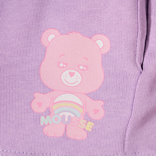 Shorts in cotone lilla con stampa Orsetti del cuore