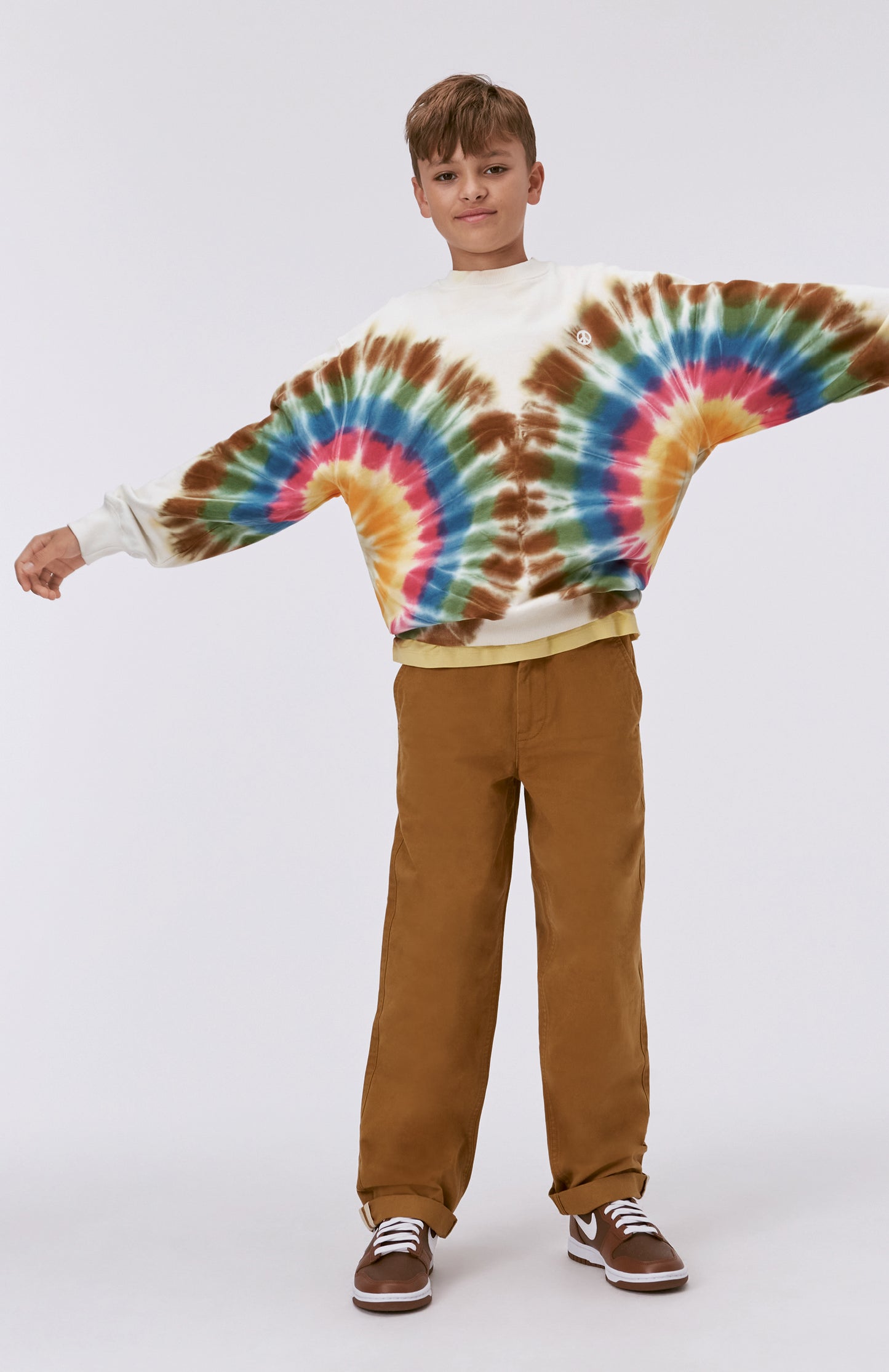 Felpa avorio girocollo multicolor tie-dye