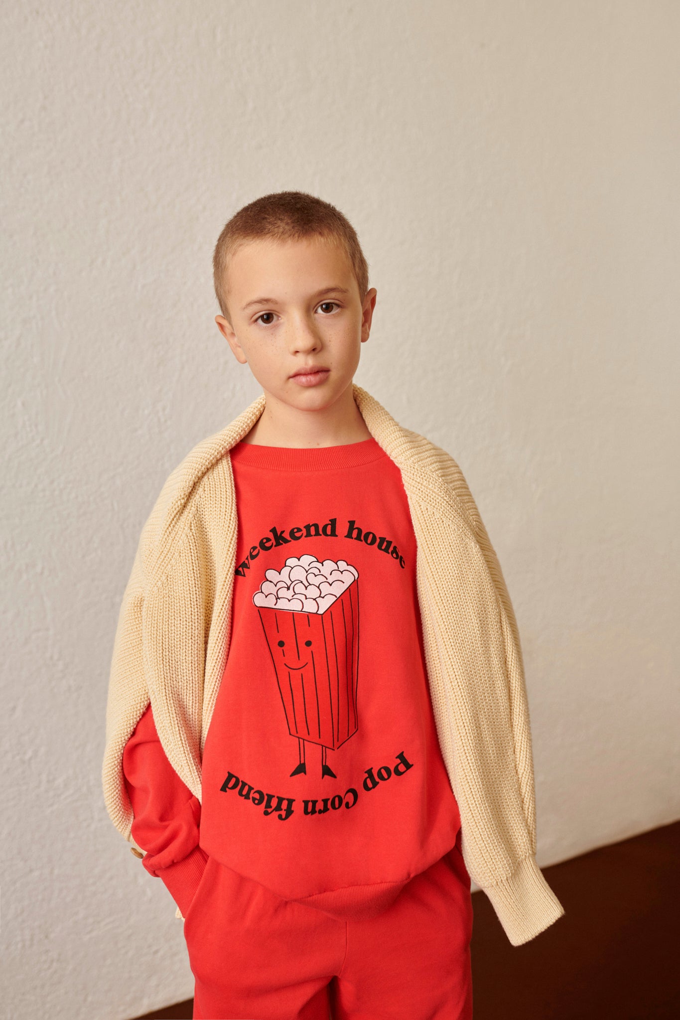 Felpa girocollo rossa con stampa Pop Corn