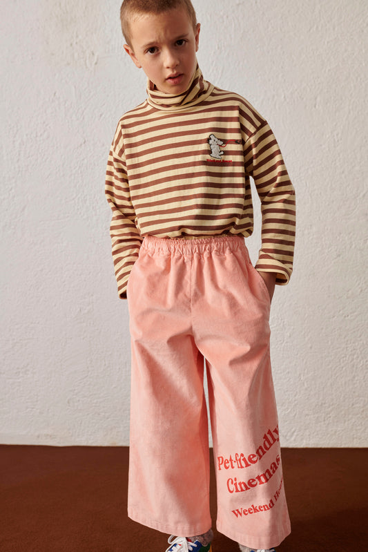 Pantalone svasato in velluto rosa chiaro