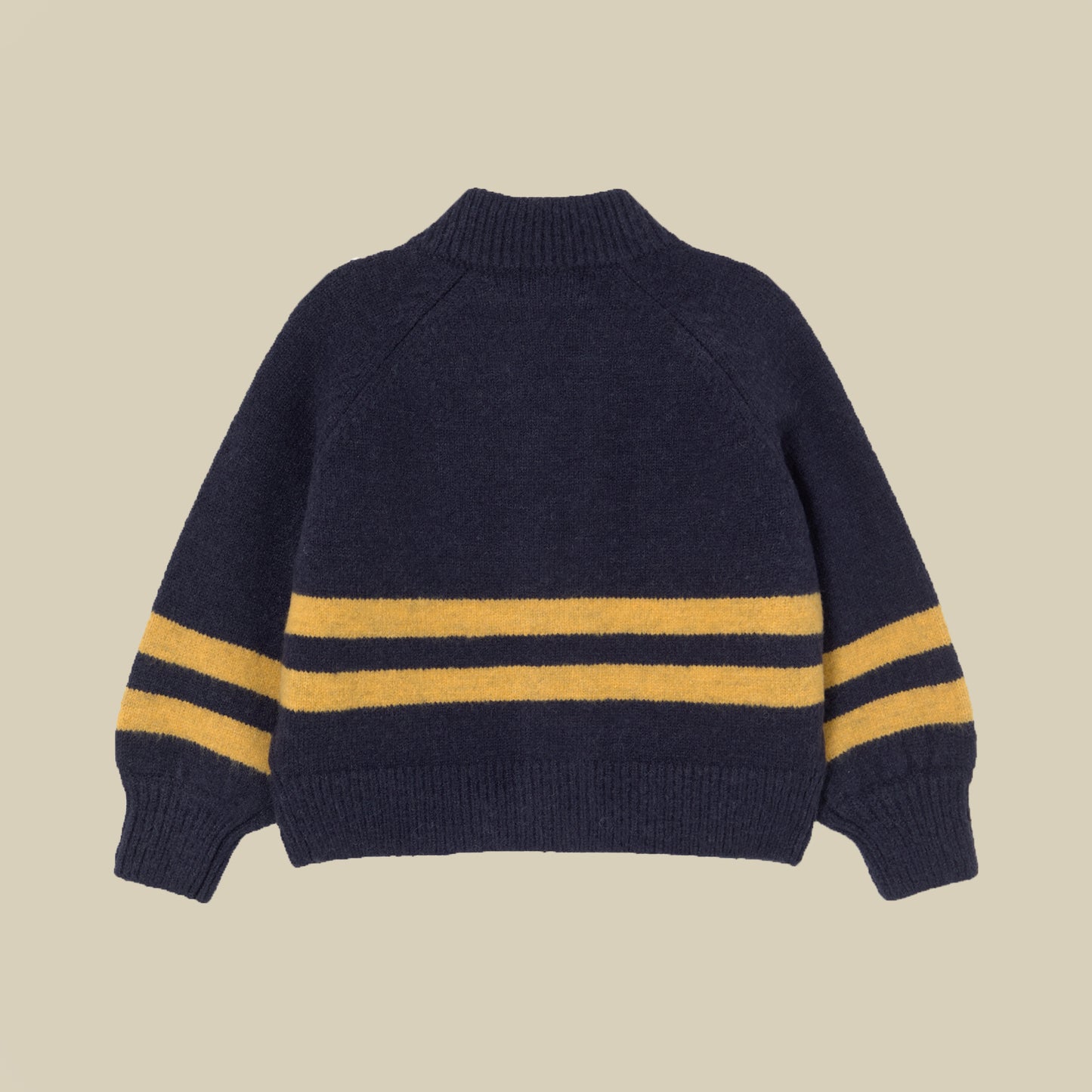 Cardigan blu navy e righe gialle