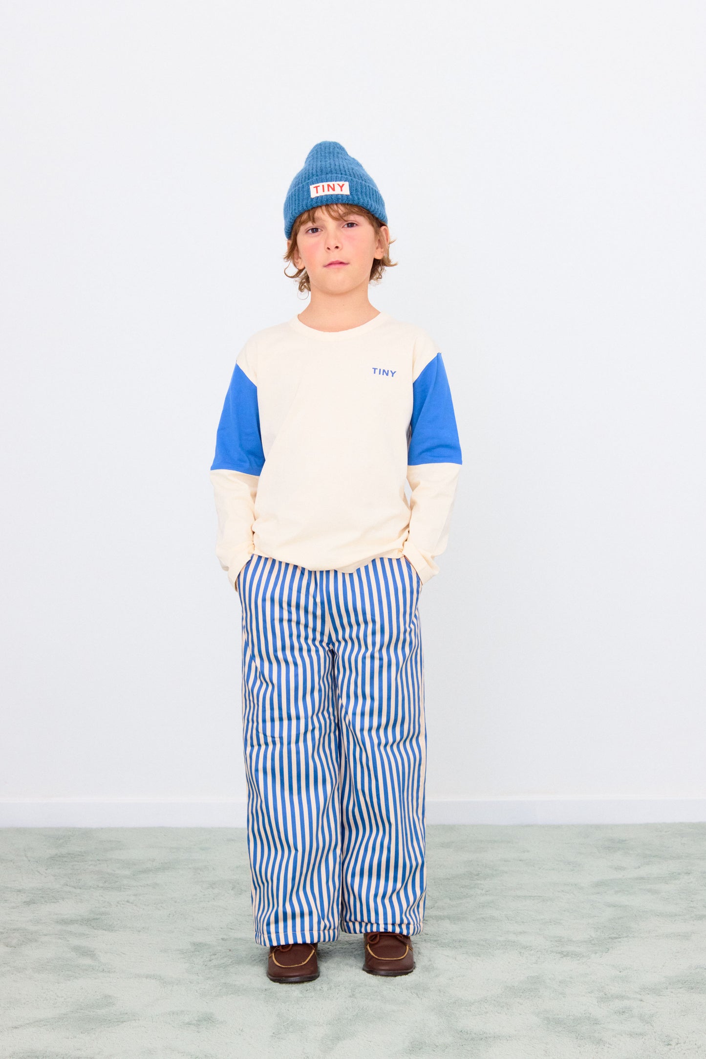 T-shirt maniche lunghe color block blu