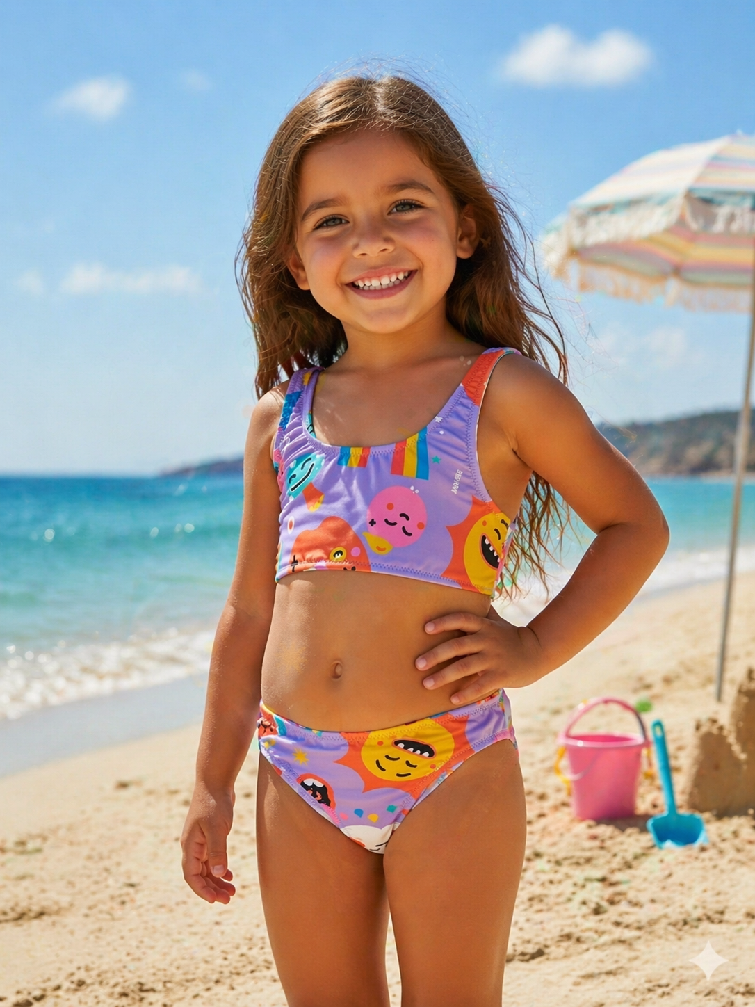 Bikini sportivo viola con emoticons