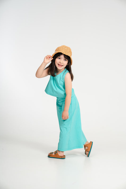 Pantalone crop a gamba larga color acqua marina