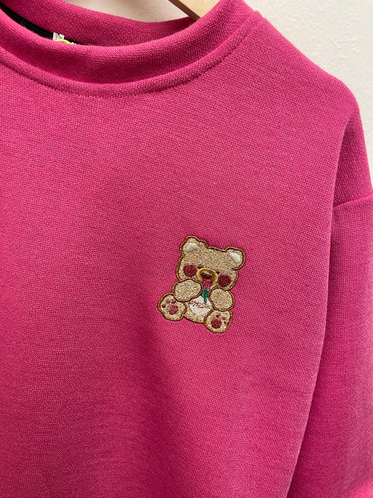 Maglia in caldo cotone fuxia con orsetto