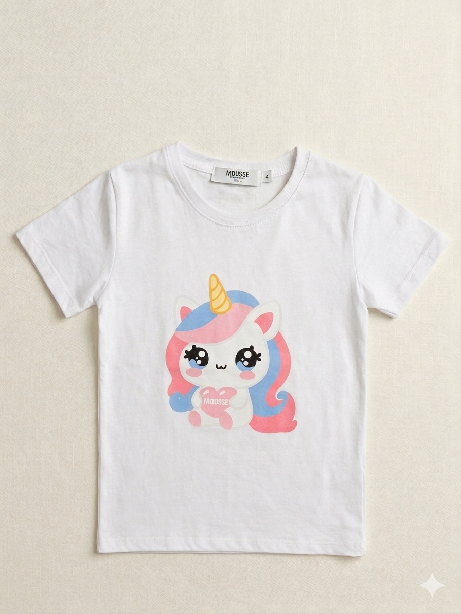 T-shirt bianca con unicorno