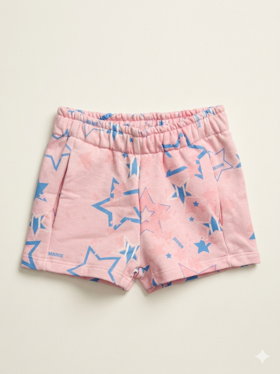 Shorts in tuta rosa con stelle