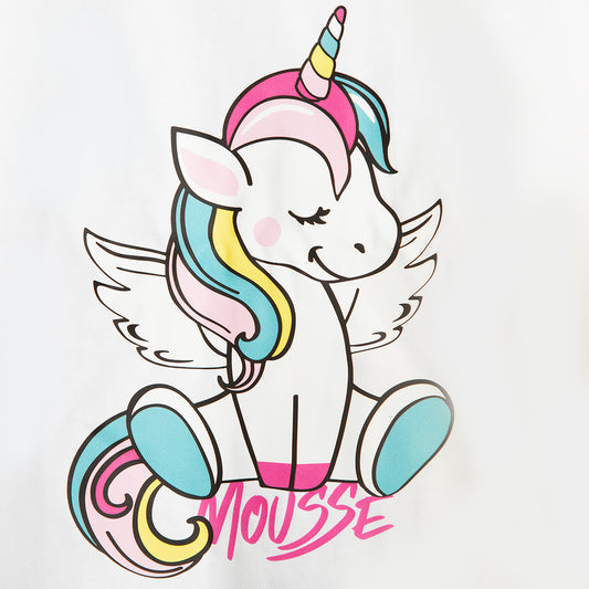 T-shirt bianca manica lunga Unicorn