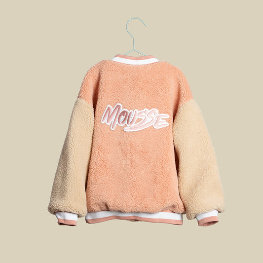 Bomber effetto orsetto rosa con logo sul retro