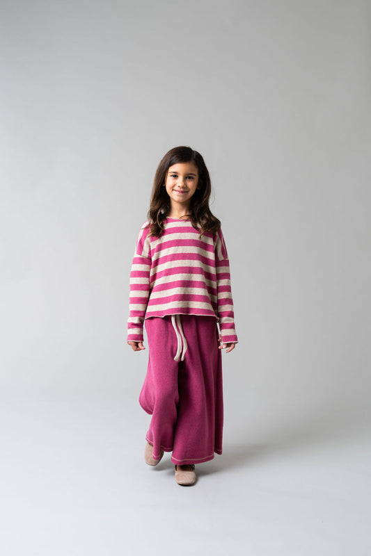 Pantalone palazzo in caldo cotone malva