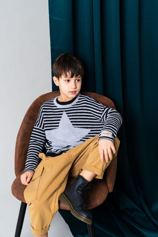 Maglione tricot a righe grigio-nero