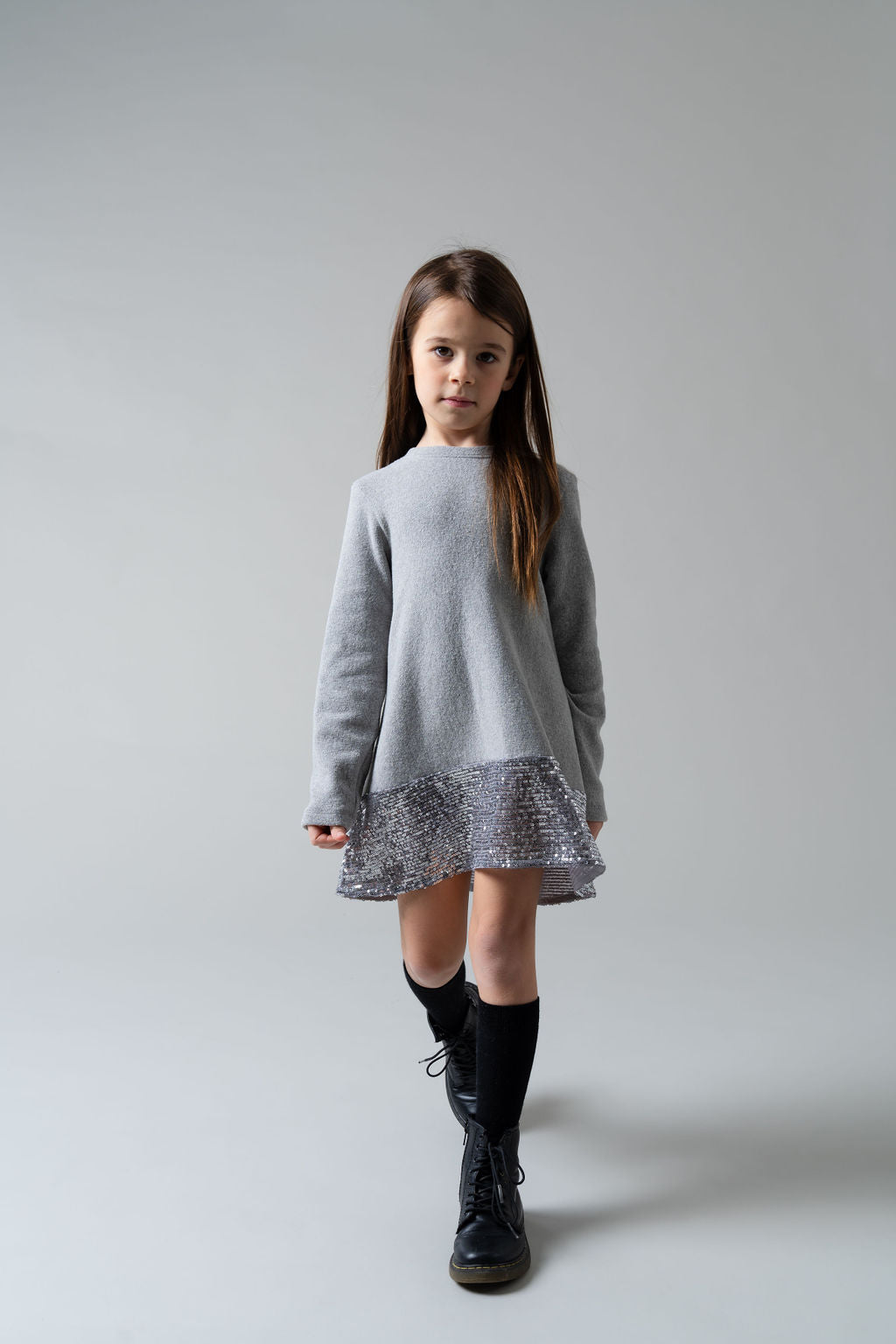 Vestino in caldo cotone grigio con paillettes