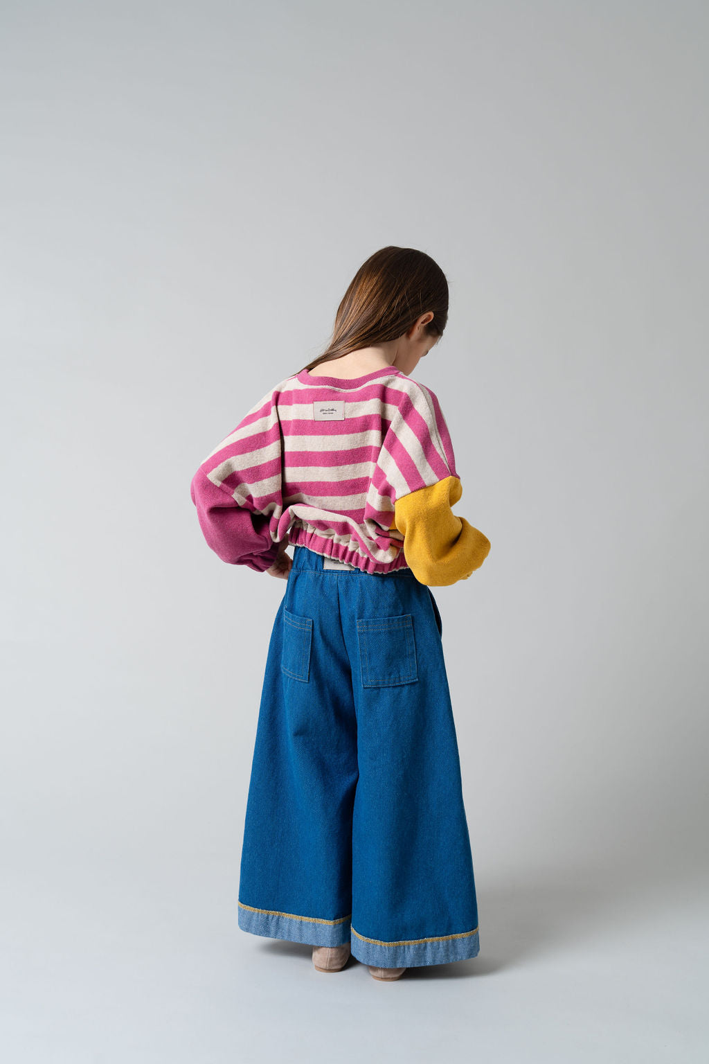 Maglia in caldo cotone righe orzo e rosa