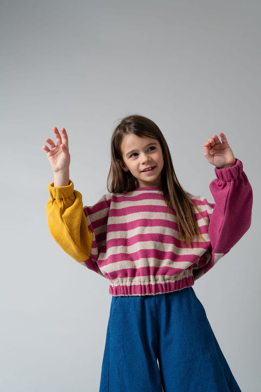 Maglia in caldo cotone righe orzo e rosa