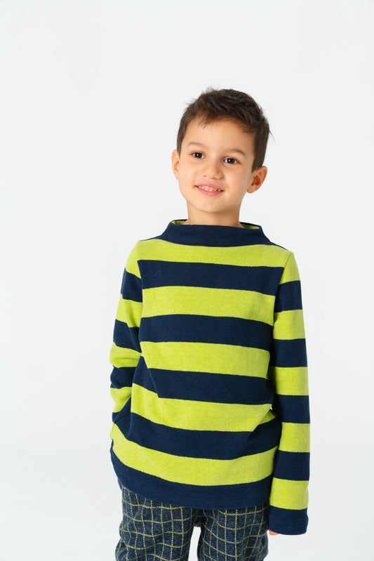 Maglia a righe blu e lime