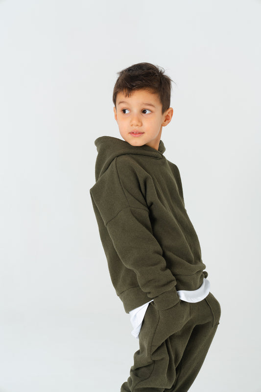Felpa in caldo cotone verde militare