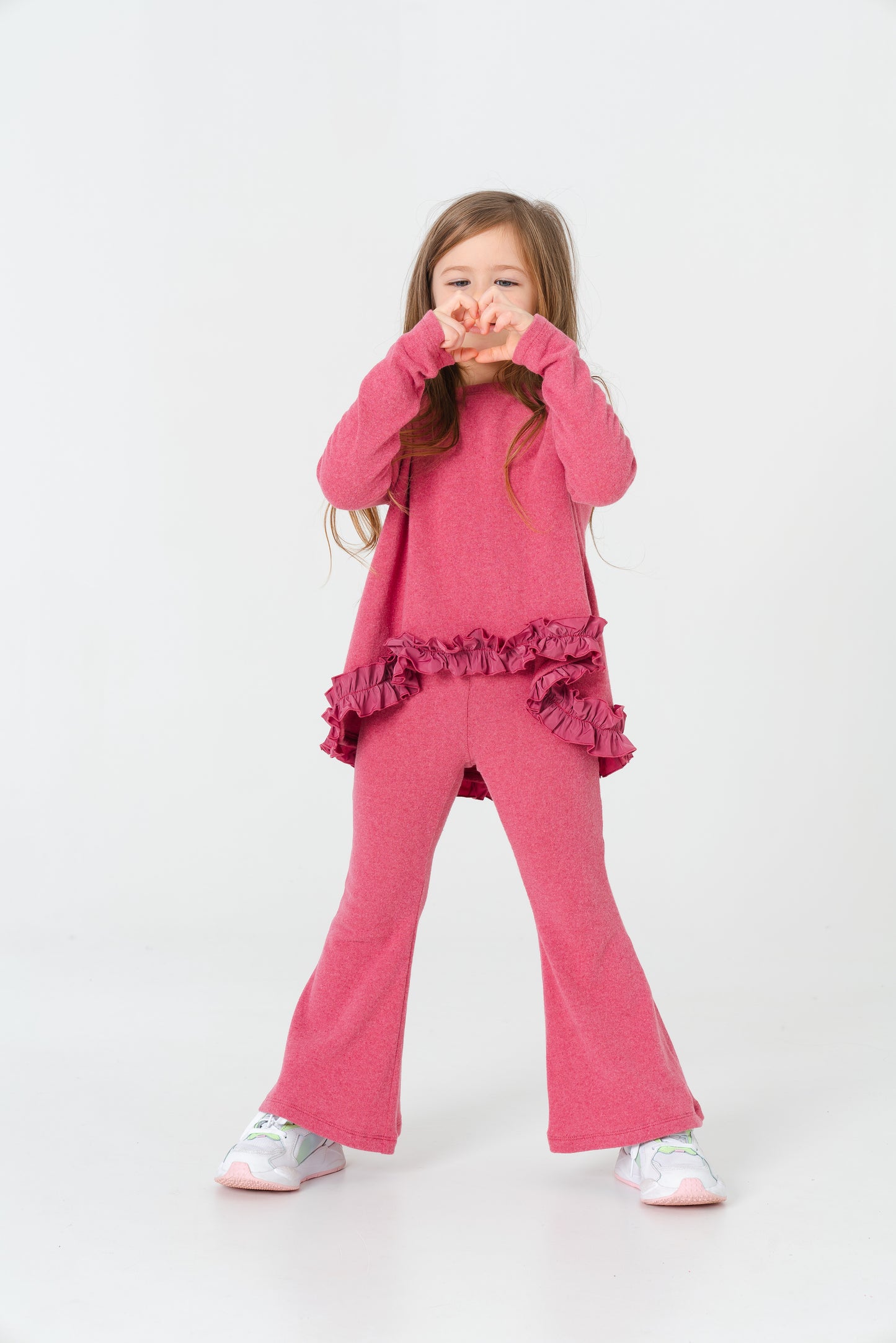 Pantalone scampanato in caldo cotone malva