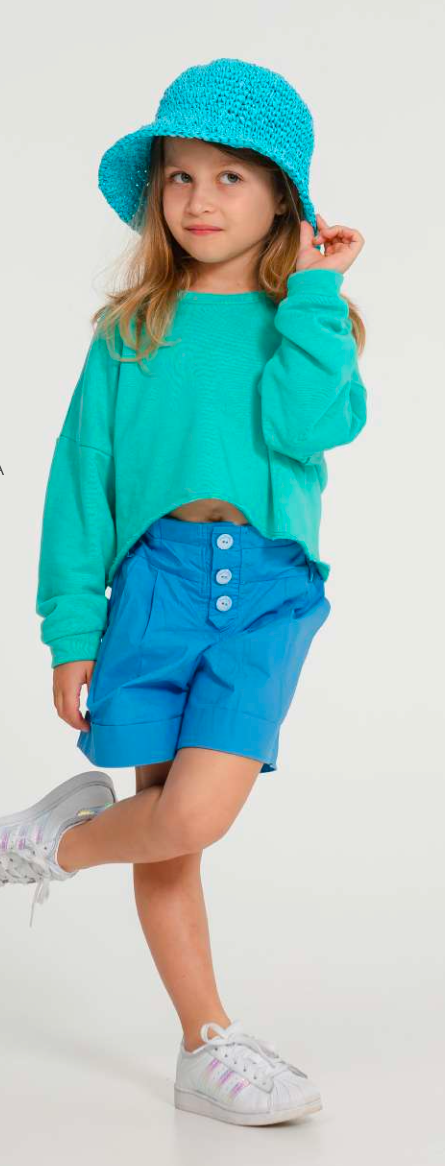 Felpa crop maniche lunghe color acqua marina