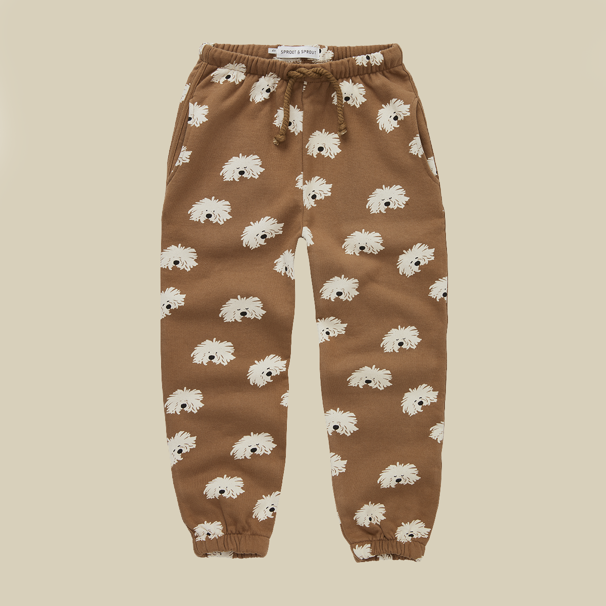 Pantaloni tuta color tabacco con cani