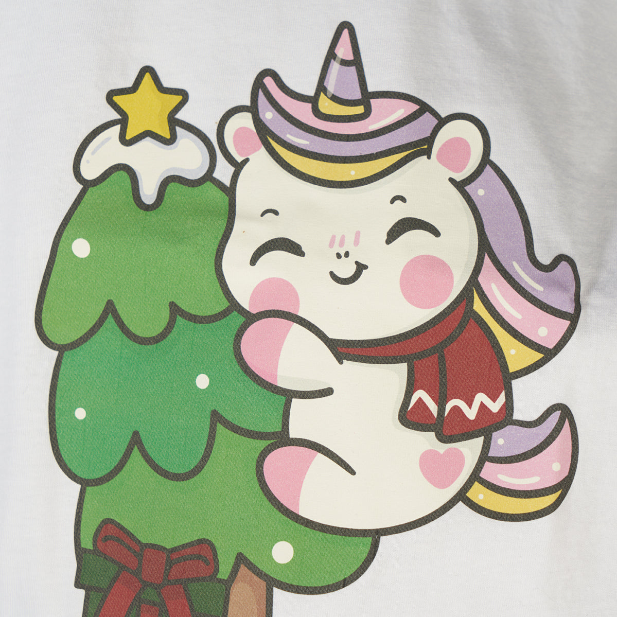 T-shirt Xmas bianca a manica lunga con Unicorno di Natale
