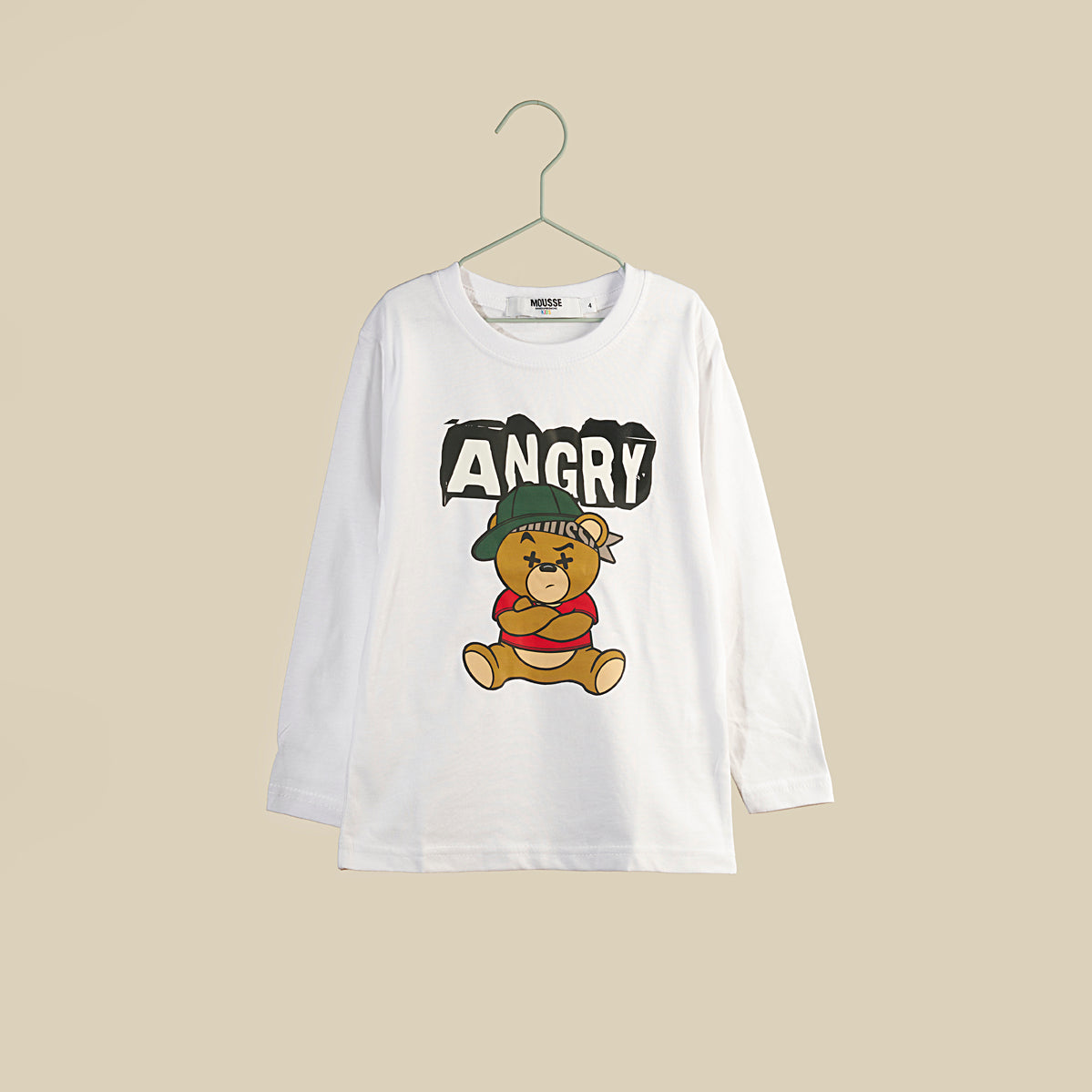 T-shirt bianca a manica lunga "Angry"