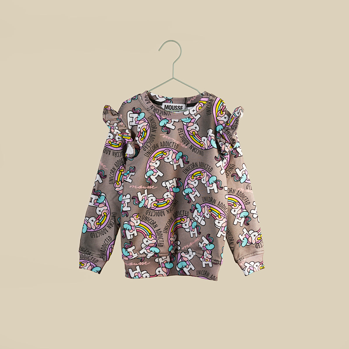 Felpa grigia con rouches Unicorn Addicted