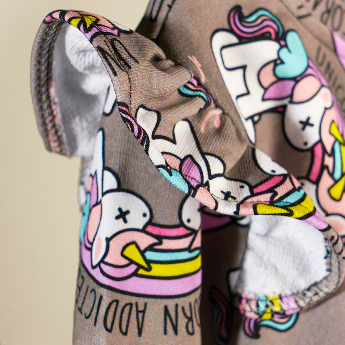 Felpa grigia con rouches Unicorn Addicted