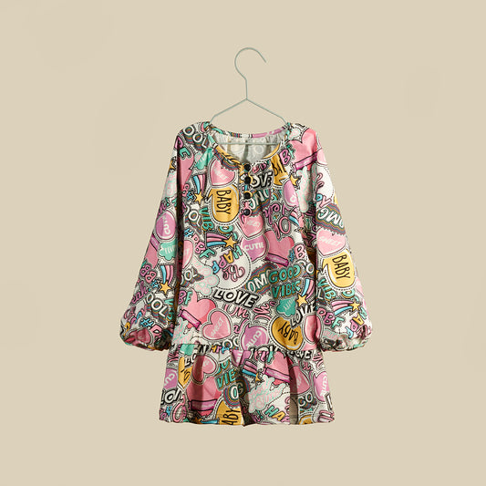 Vestito con balze fantasia Lovely Cloud