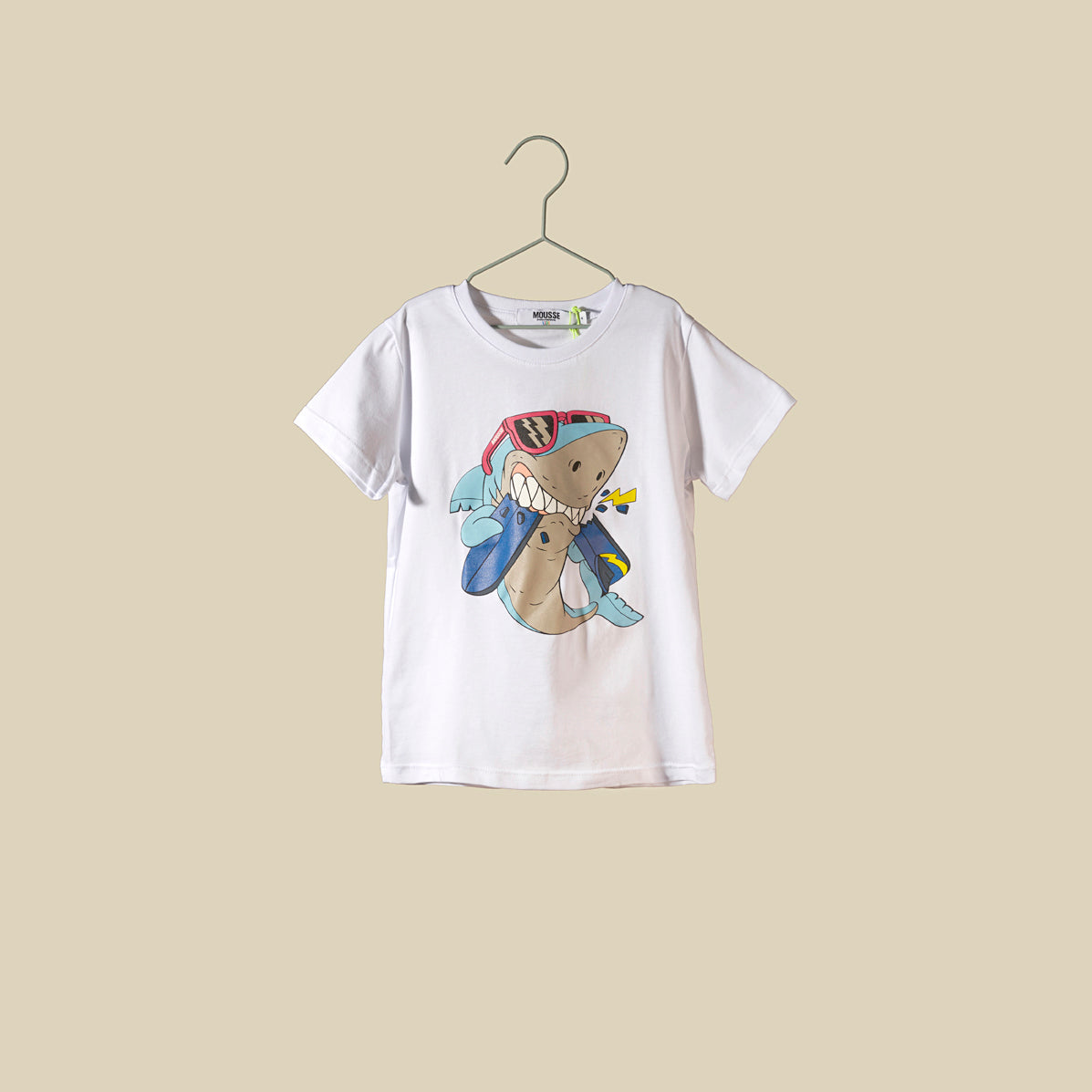 T-shirt bianca maniche corte "Shark Bite"