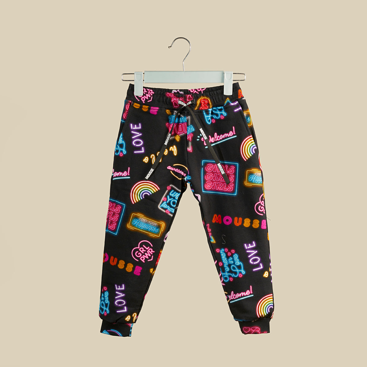 Pantalone jogger nero con scritte Neon