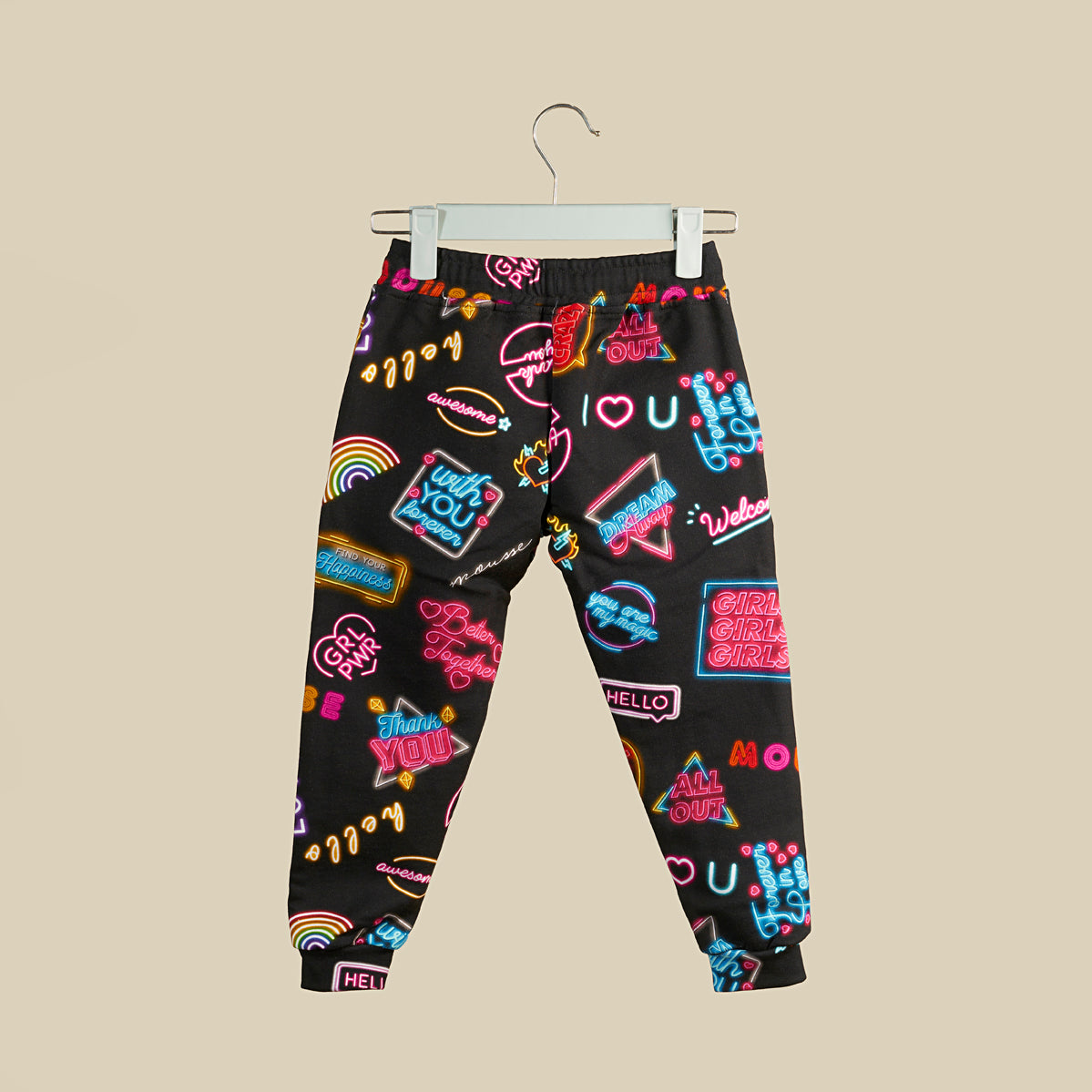 Pantalone jogger nero con scritte Neon