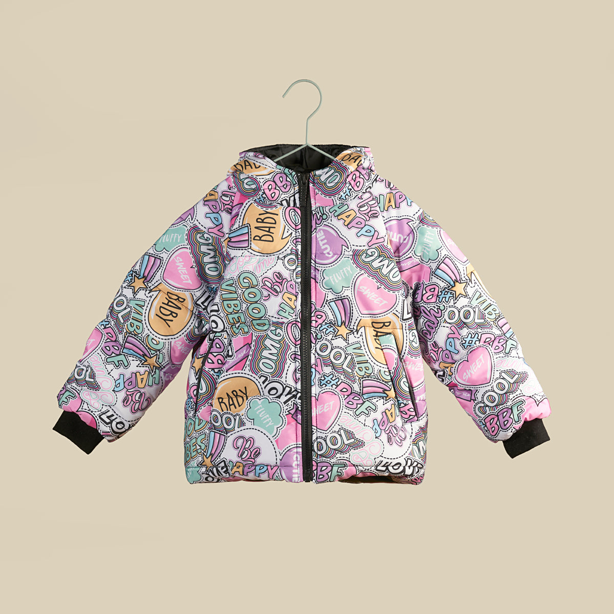 Piumino con cappuccio e zip, fantasia Lovely Cloud