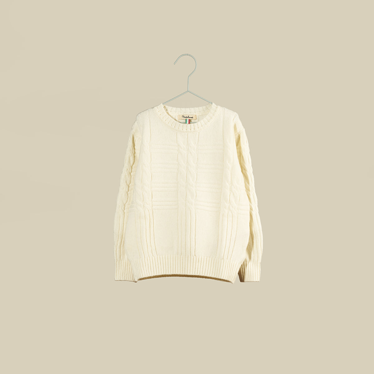 Maglione bianco in lana con trecce